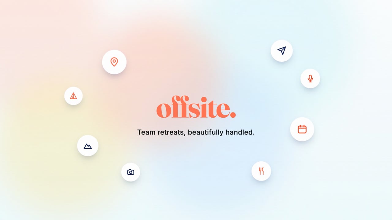 Still from Team Retreats, Explained — A narrated explainer for a team-retreat service. Motion graphics throughout, no footage at all.